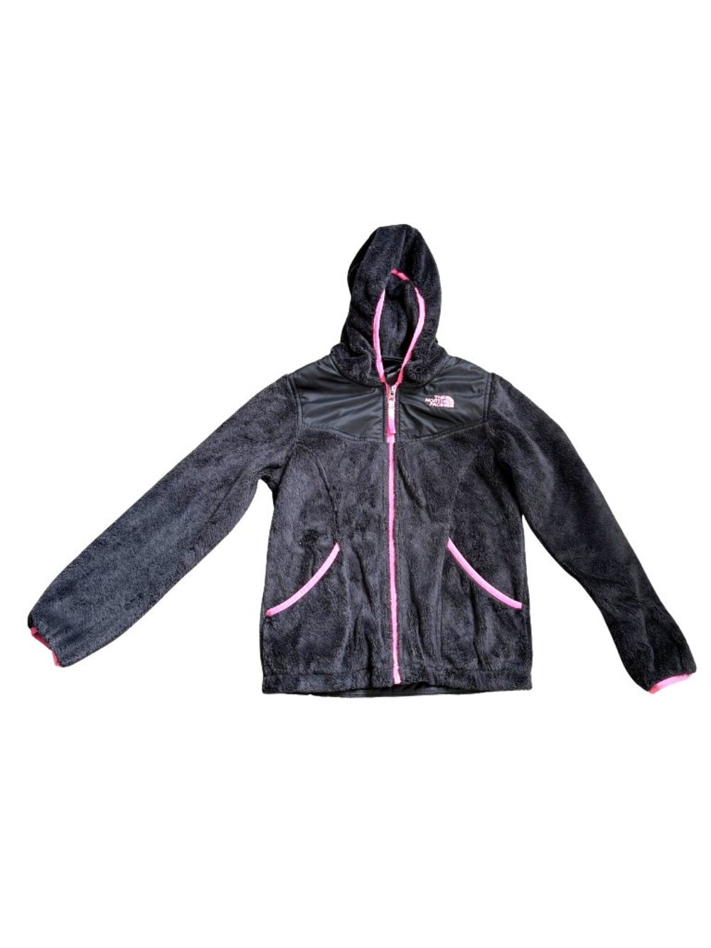 The North Face Girls Oso Hoodie Jacket 10-12 Dark Gray Pink Fleece Sherpa Winter